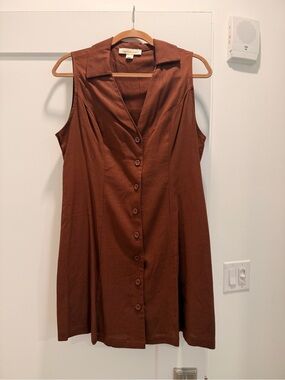 Monteau Sleeveless Button-Front Mini Dress in Rust